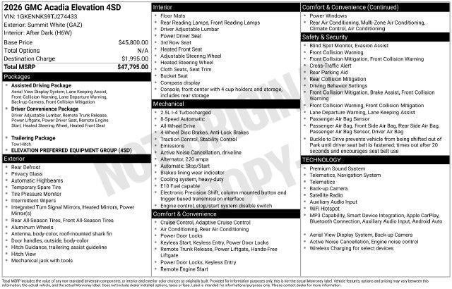 2026 GMC Acadia AWD Elevation
