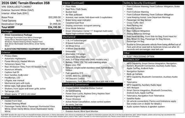 2026 GMC Terrain AWD Elevation