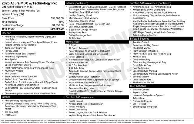 2025 Acura MDX Technology Package