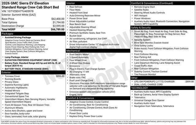 2026 GMC Sierra EV Elevation Standard Range