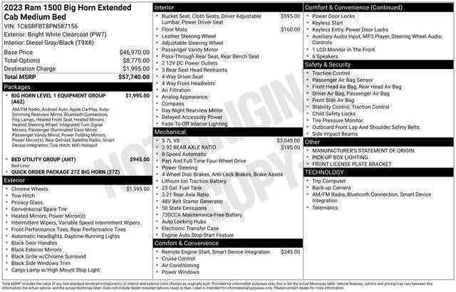2023 RAM 1500 Big Horn Quad Cab 4x4 6'4" Box
