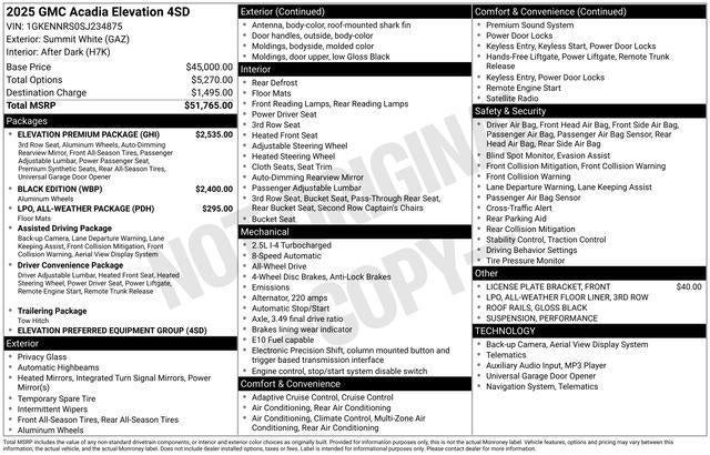 2025 GMC Acadia Elevation