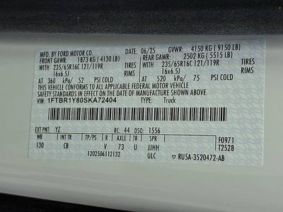 2025 Ford Transit Cargo Van T-250 130" Low Rf 9070 GVWR RWD