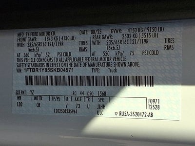2025 Ford Transit Cargo Van T-250 130" Low Rf 9070 GVWR RWD
