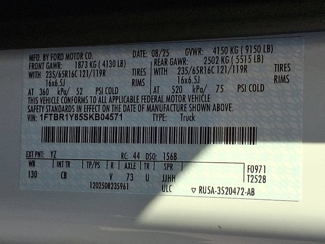 2025 Ford Transit Cargo Van T-250 130" Low Rf 9070 GVWR RWD