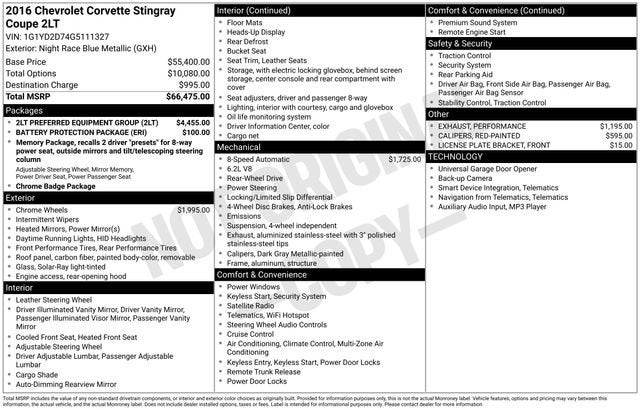 2016 Chevrolet Corvette Stingray 2LT