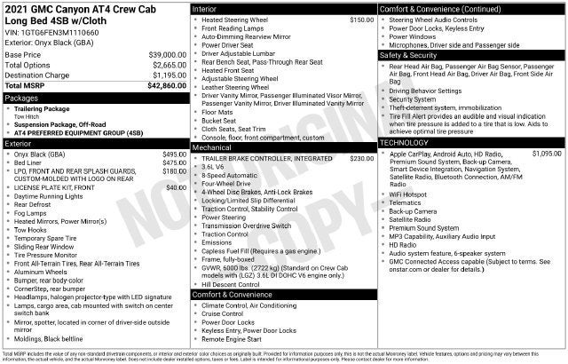 2021 GMC Canyon 4WD AT4 w/Cloth