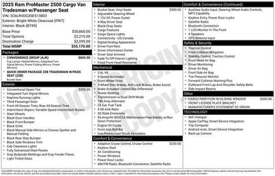 2025 RAM ProMaster 2500 Cargo Van Tradesman High Roof 159" WB w/Pass Seat