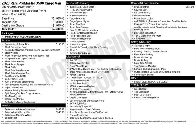 2023 RAM ProMaster Cargo Van 3500 High Roof 159" WB EXT